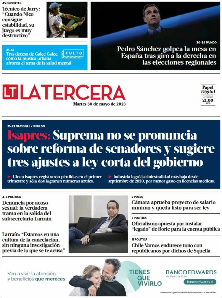 Portada de La Tercera (Chile)