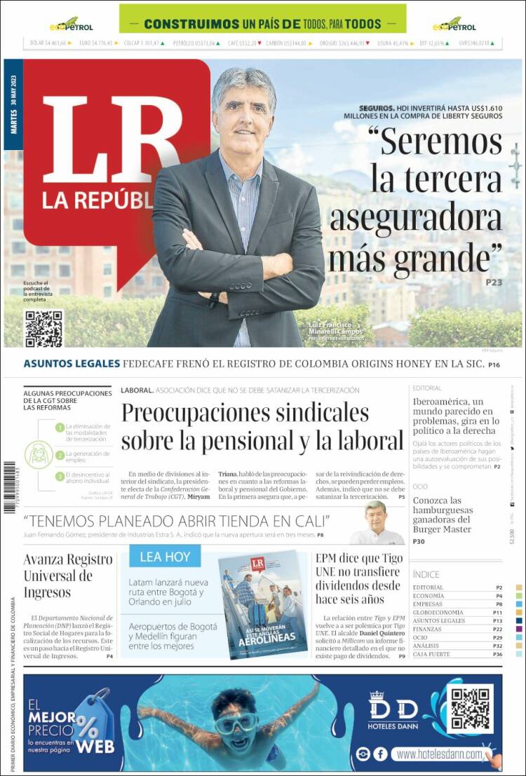 Portada de La Republica (Colombia)