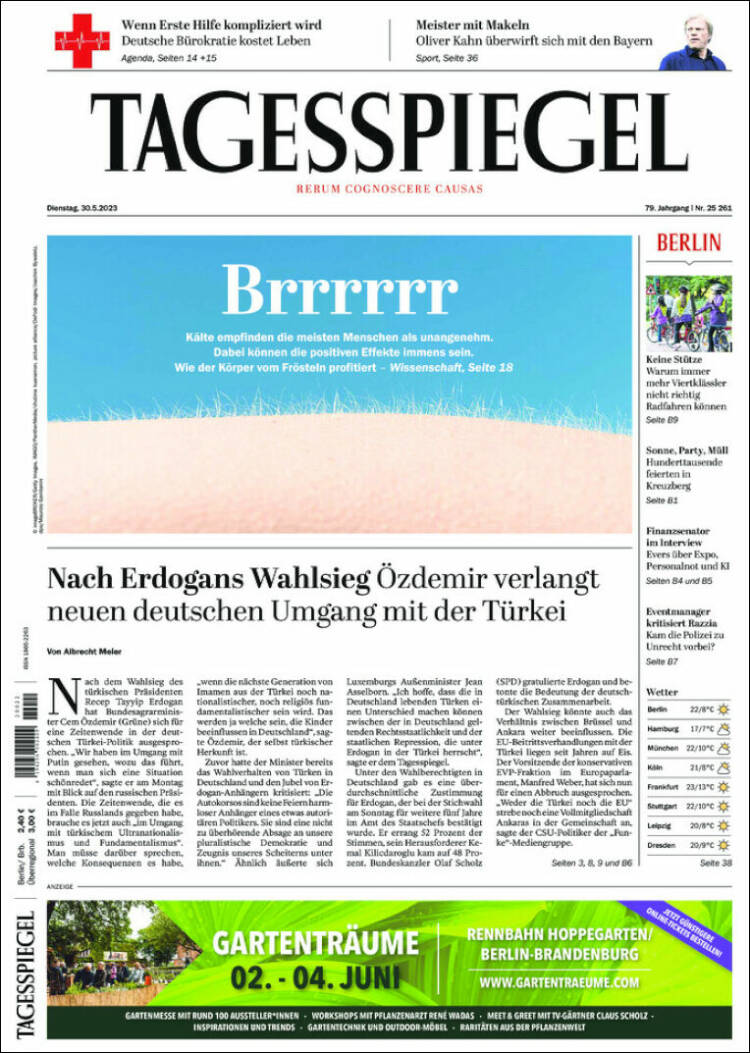 Portada de Der Tagesspiegel (Alemania)