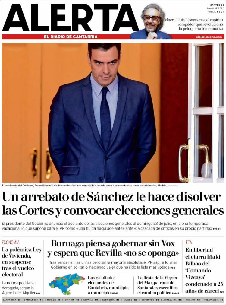 Portada de Alerta - El Diario de Cantabria (España)