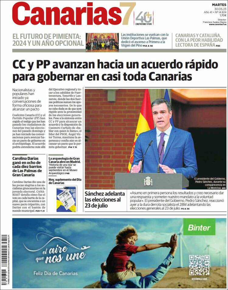 Portada de Canarias 7 (España)