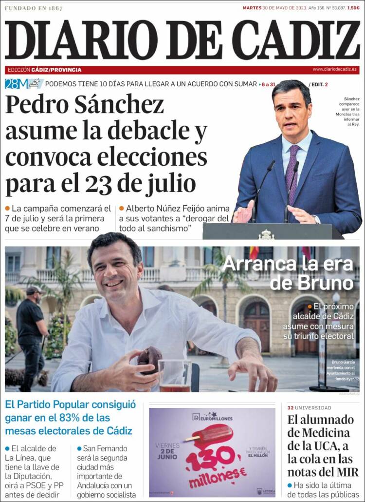 Portada de Diario de Cádiz (España)