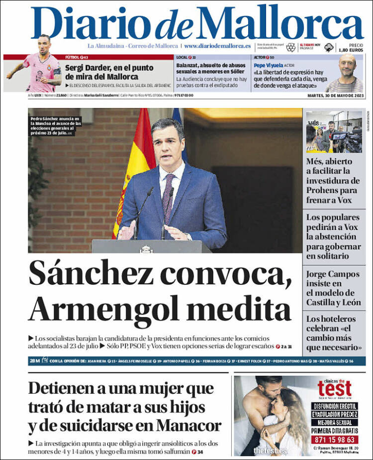 Portada de Diario de Mallorca (España)