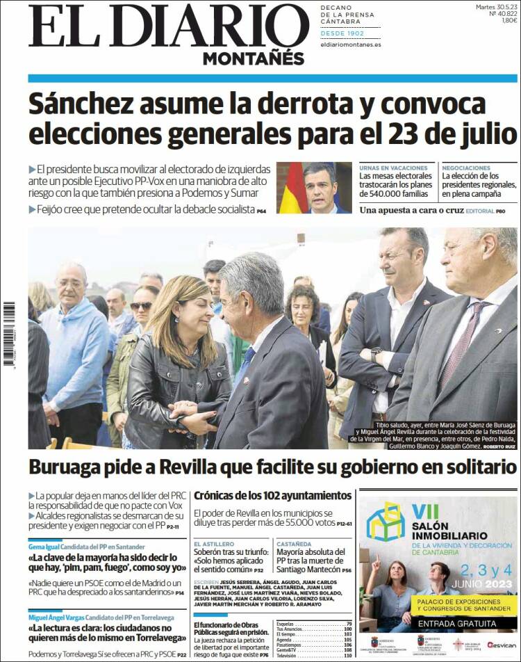 Portada de El Diario Montañés (España)