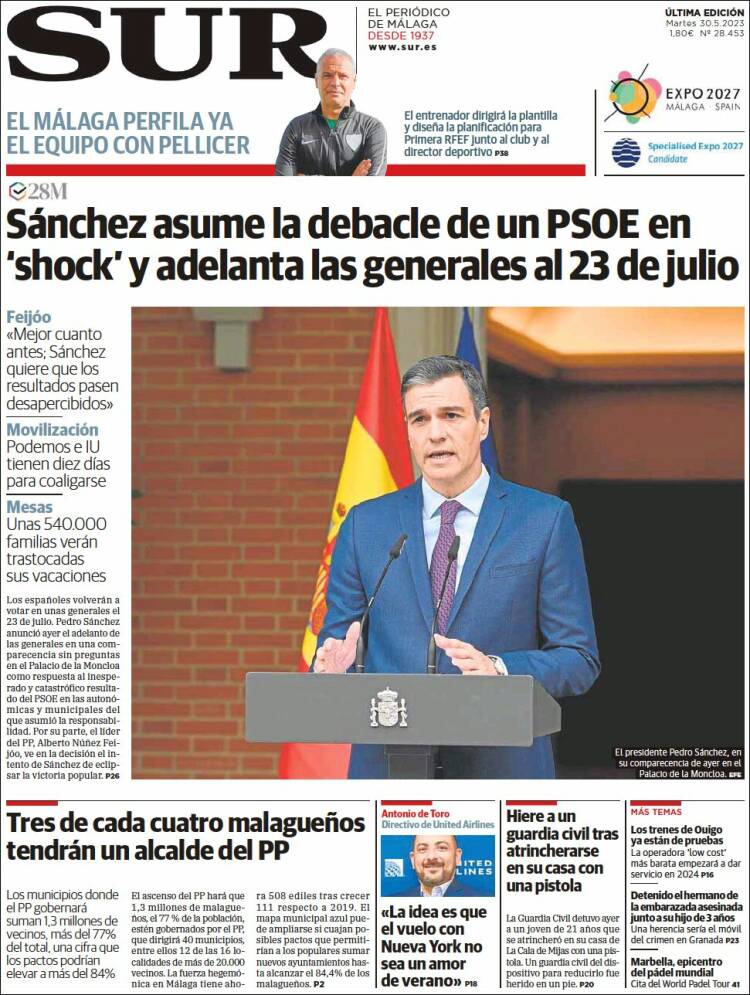 Portada de Diario el Sur (España)