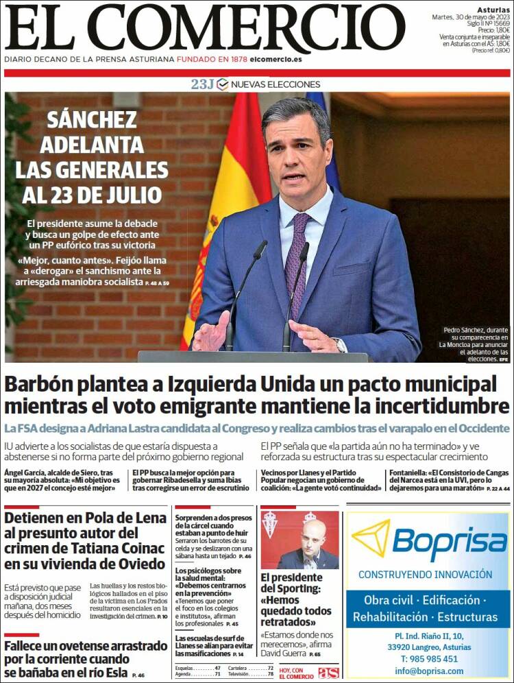 Portada de El Comercio (España)