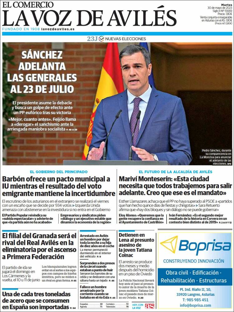 Portada de El Comercio - Avilés (España)