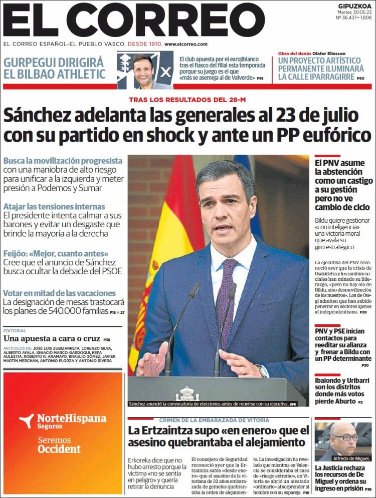 Portada de El Correo - Guipuzcoa (España)