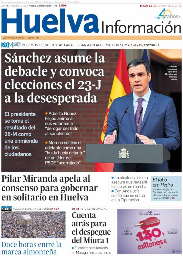 Portada de Huelva Información (España)