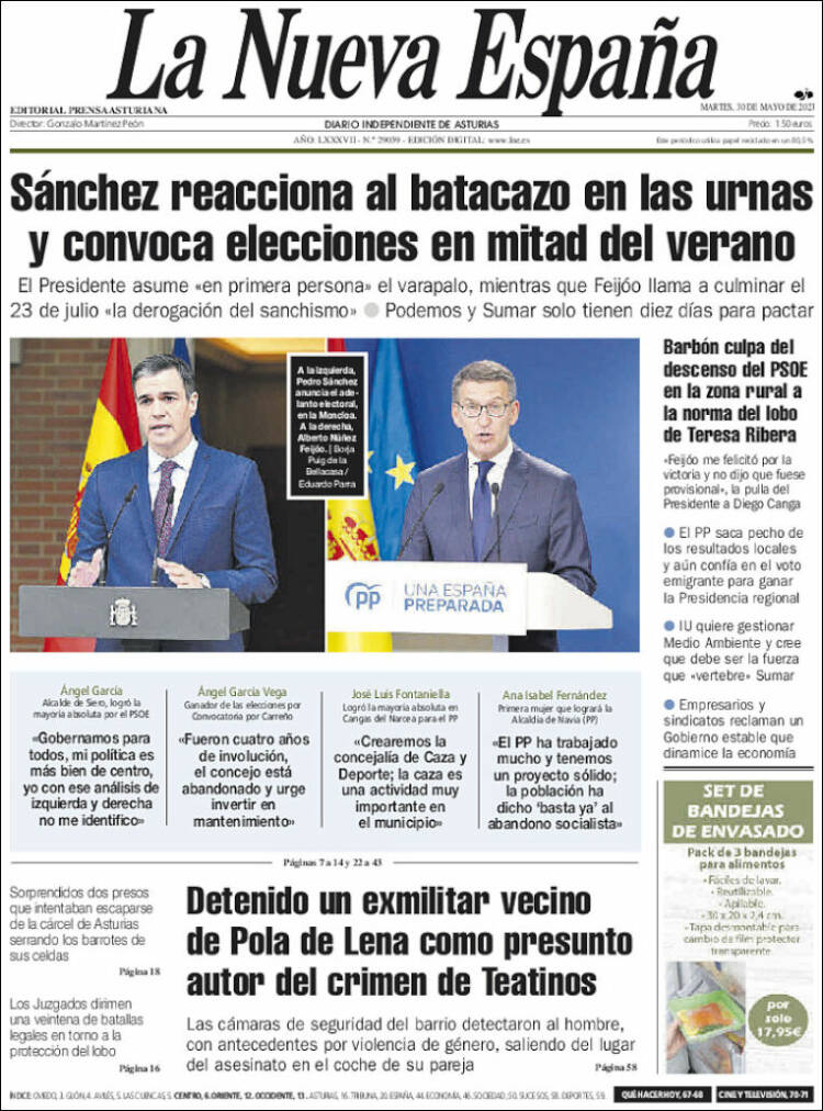 Portada de La Nueva España (España)