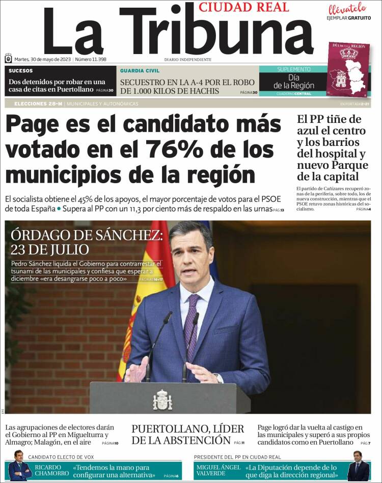 Portada de La Tribuna de Ciudad Real (España)