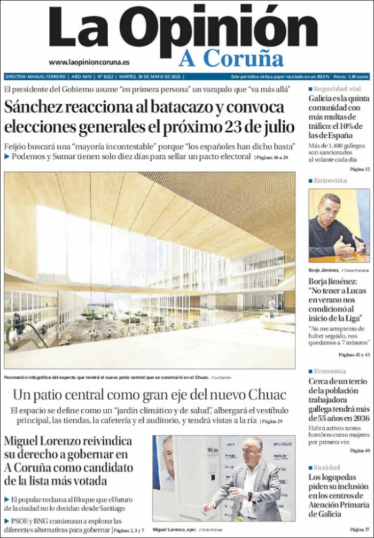 Portada de La Opinión de A Coruña (España)