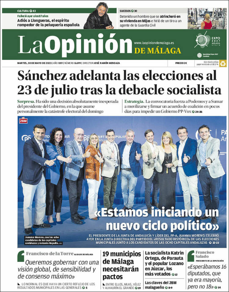 Portada de La Opinión de Málaga (España)