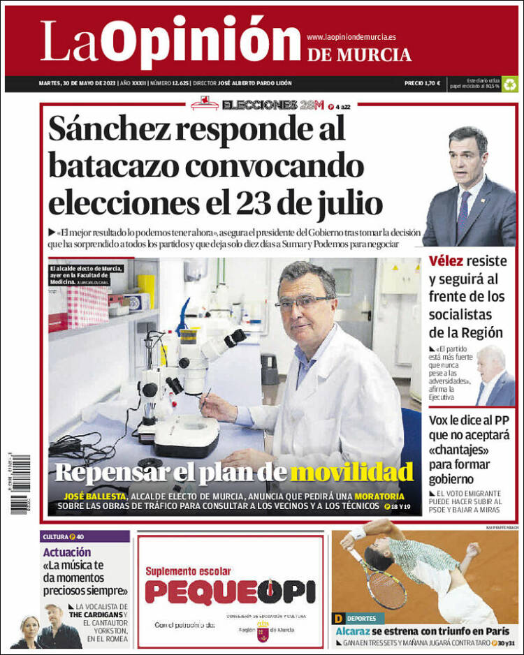 Portada de La Opinión de Murcia (España)