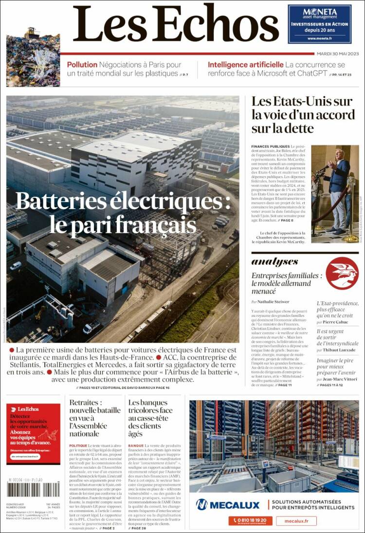 Portada de Les Echos (Francia)