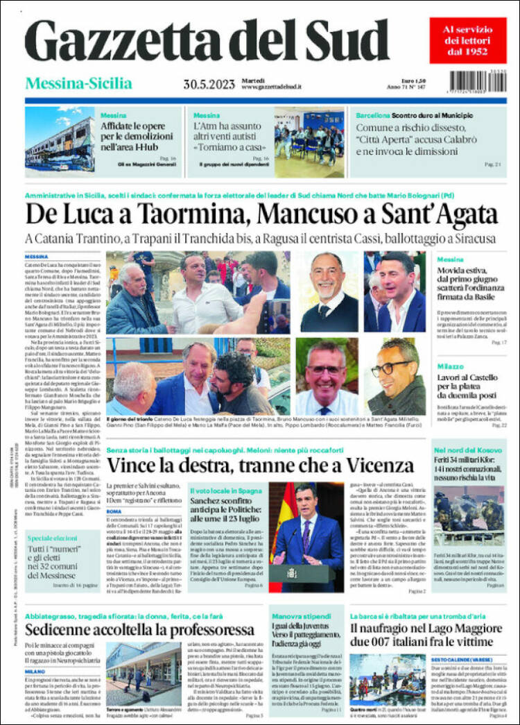 Portada de Gazzetta del Sud (Italia)