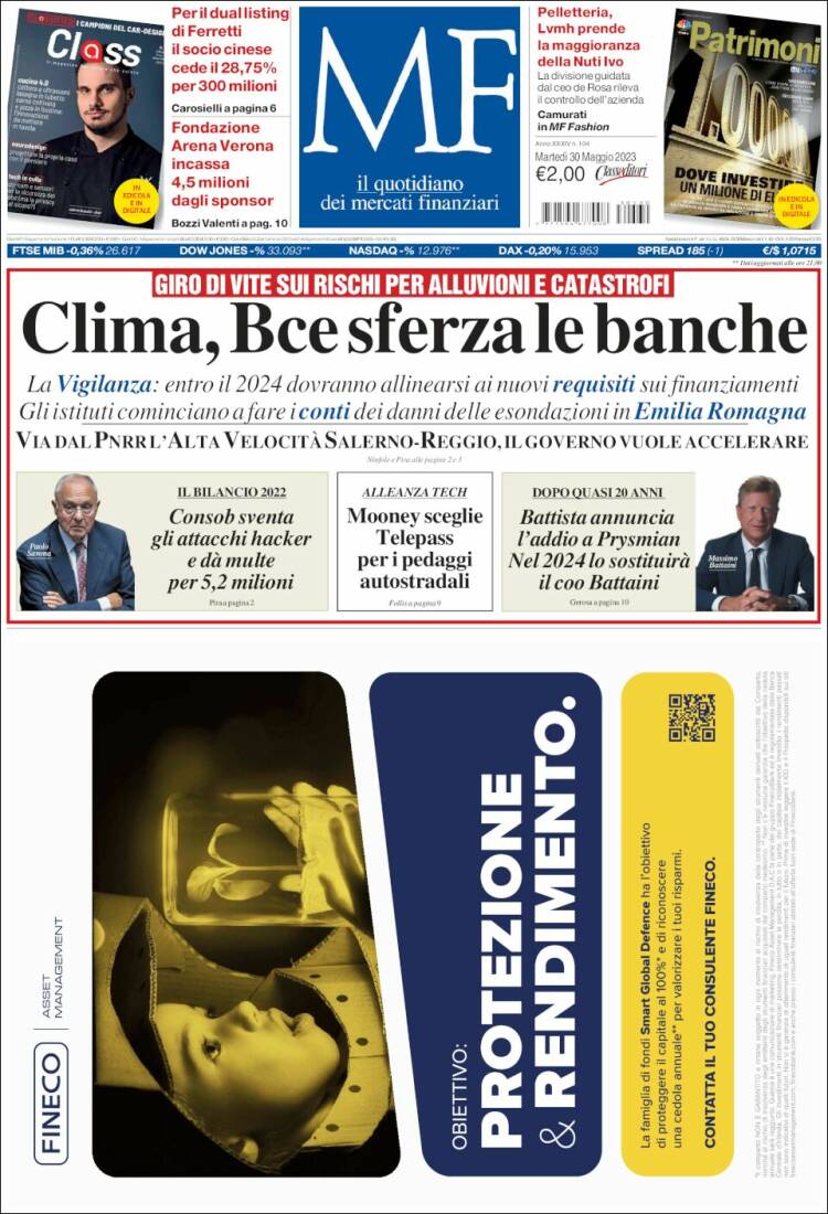 Portada de Milano Finanza (Italia)