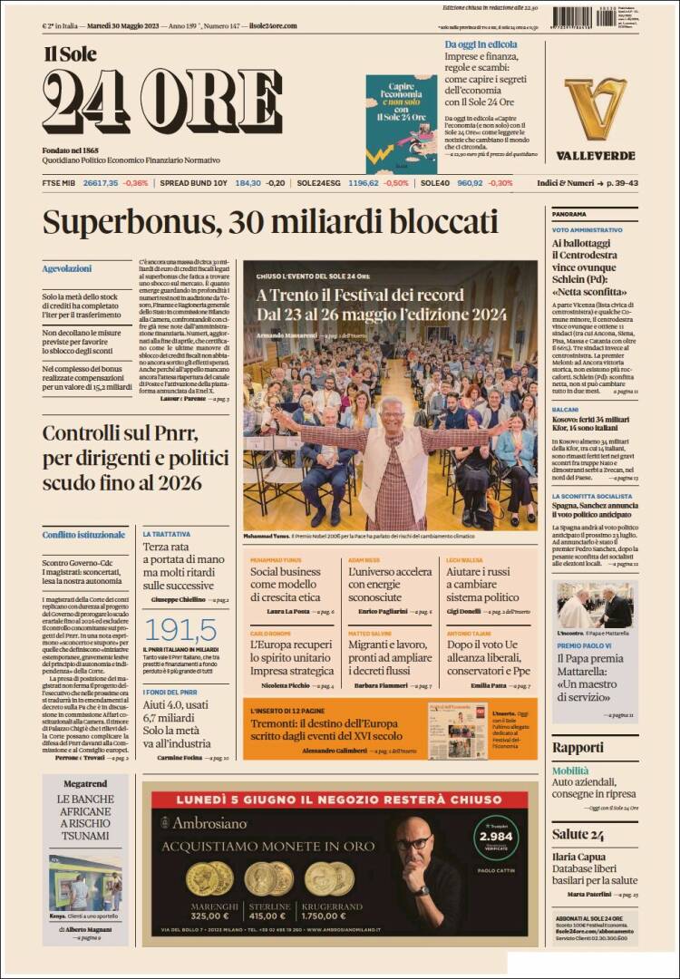 Portada de Il Sole 24 ORE (Italia)