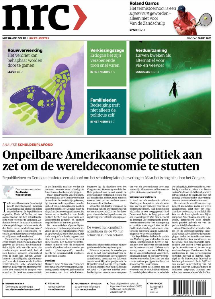 Portada de NRC Handelsblad (Países Bajos)