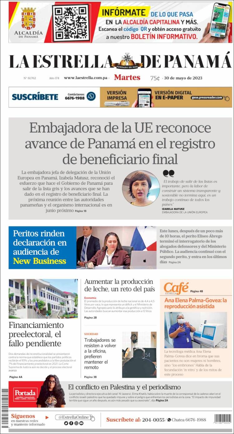 Portada de La Estrella de Panamá (Panamá)