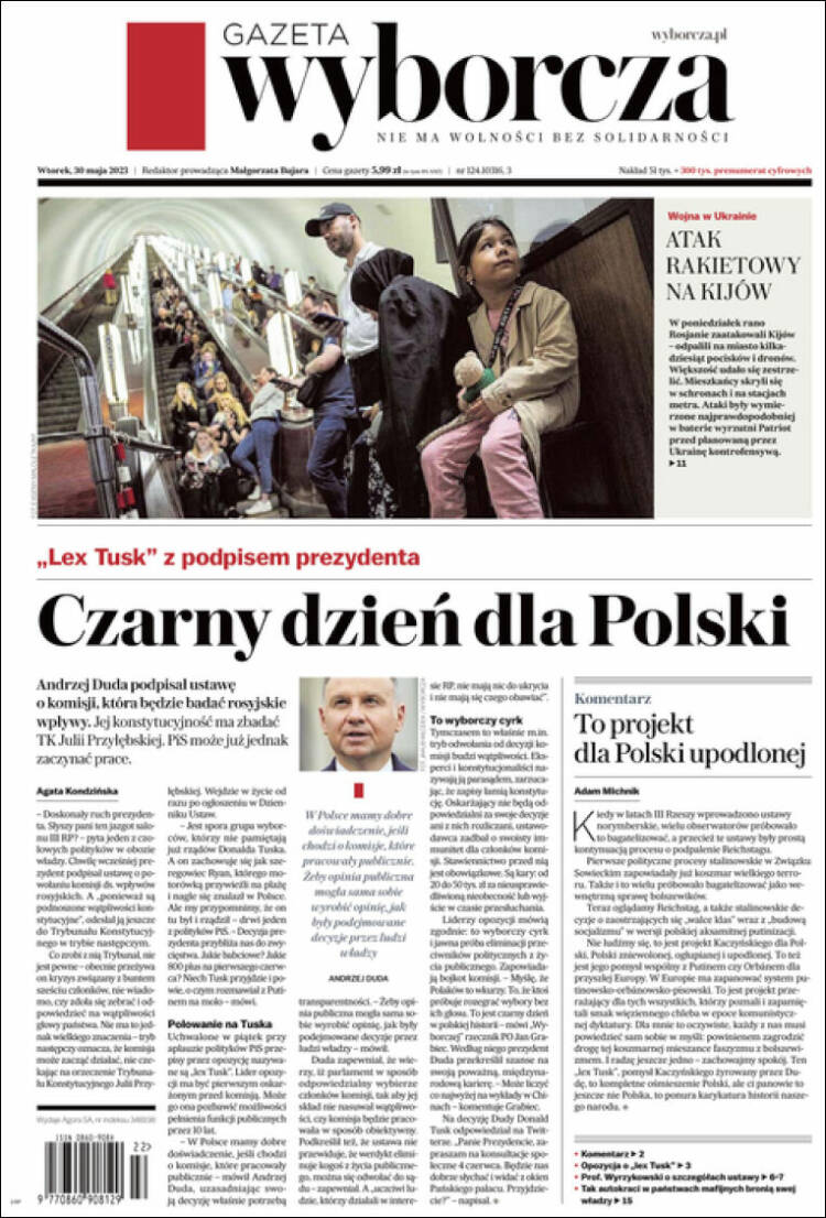 Portada de Gazeta Wyborcza (Polonia)