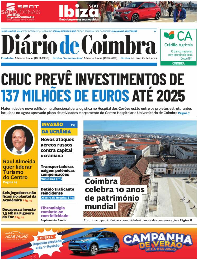 Portada de Diário de Coimbra (Portugal)