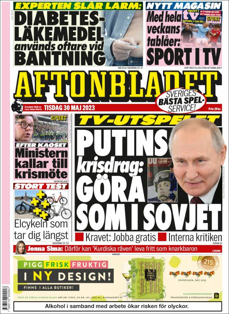 Portada de Aftonbladet (Suecia)