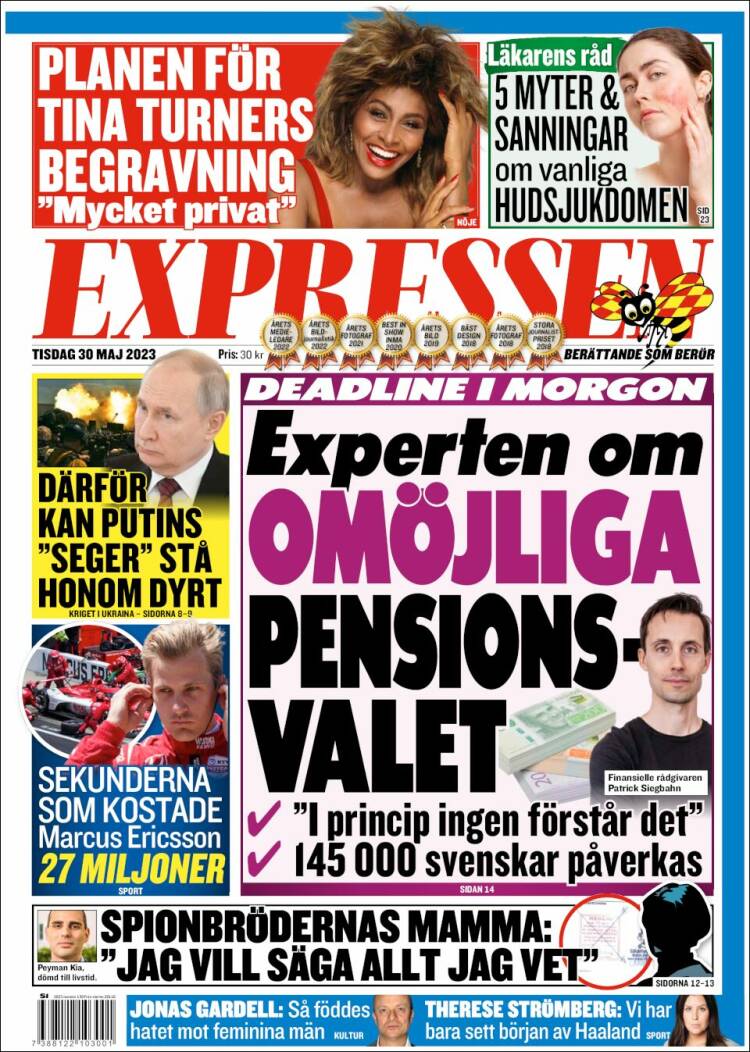 Portada de Expressen (Suecia)