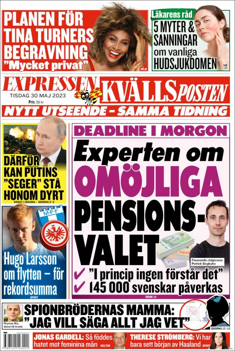 Portada de Kvällsposten (Suecia)