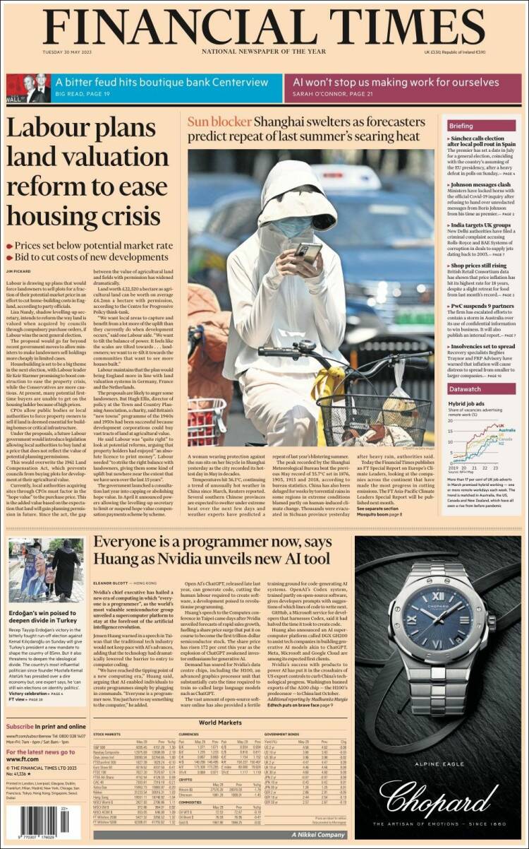 Portada de Financial Times (Reino Unido)