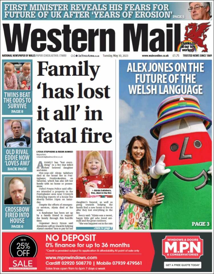 Portada de Western Mail (Reino Unido)