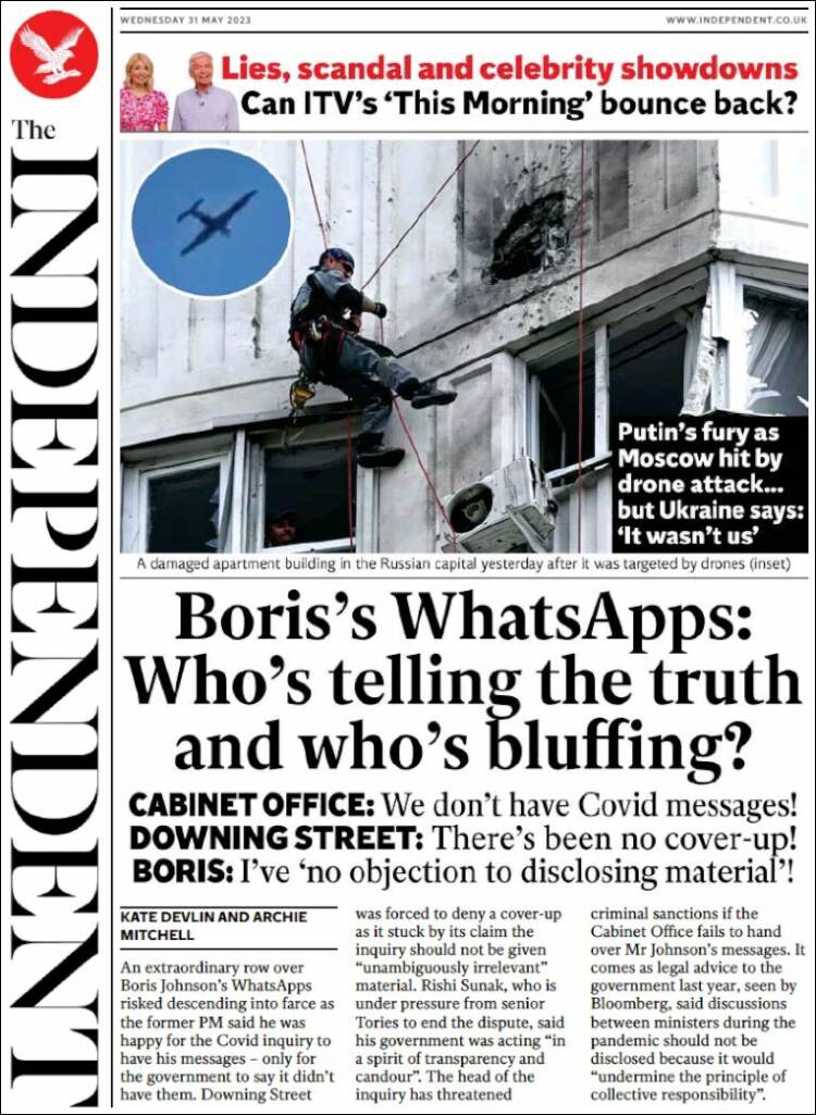 Portada de The Independent (Reino Unido)