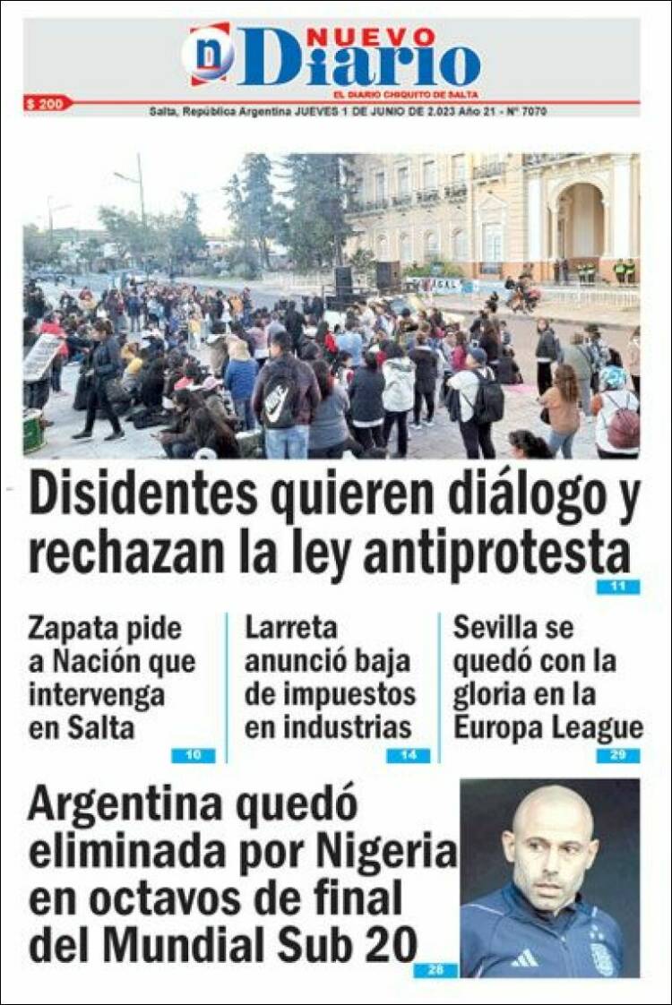 Portada de Nuevo Diario de Salta (Argentina)