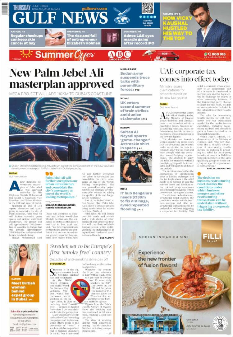 Portada de Gulf News (Asia-Pacífico)