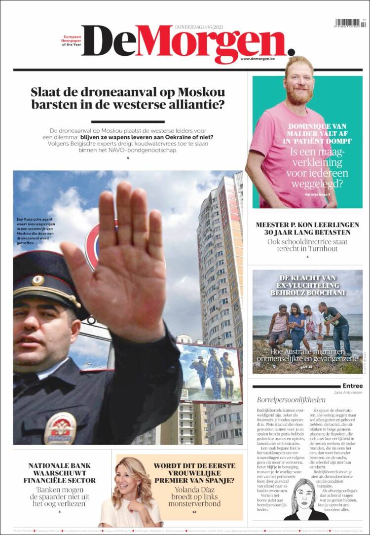 Portada de De Morgen (Bélgica)