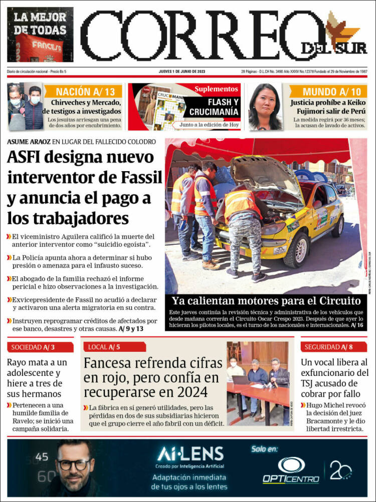 Portada de Correo Sur (Bolivia)