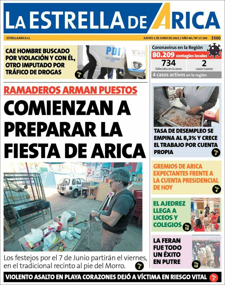 Portada de La Estrella de Arica (Chile)