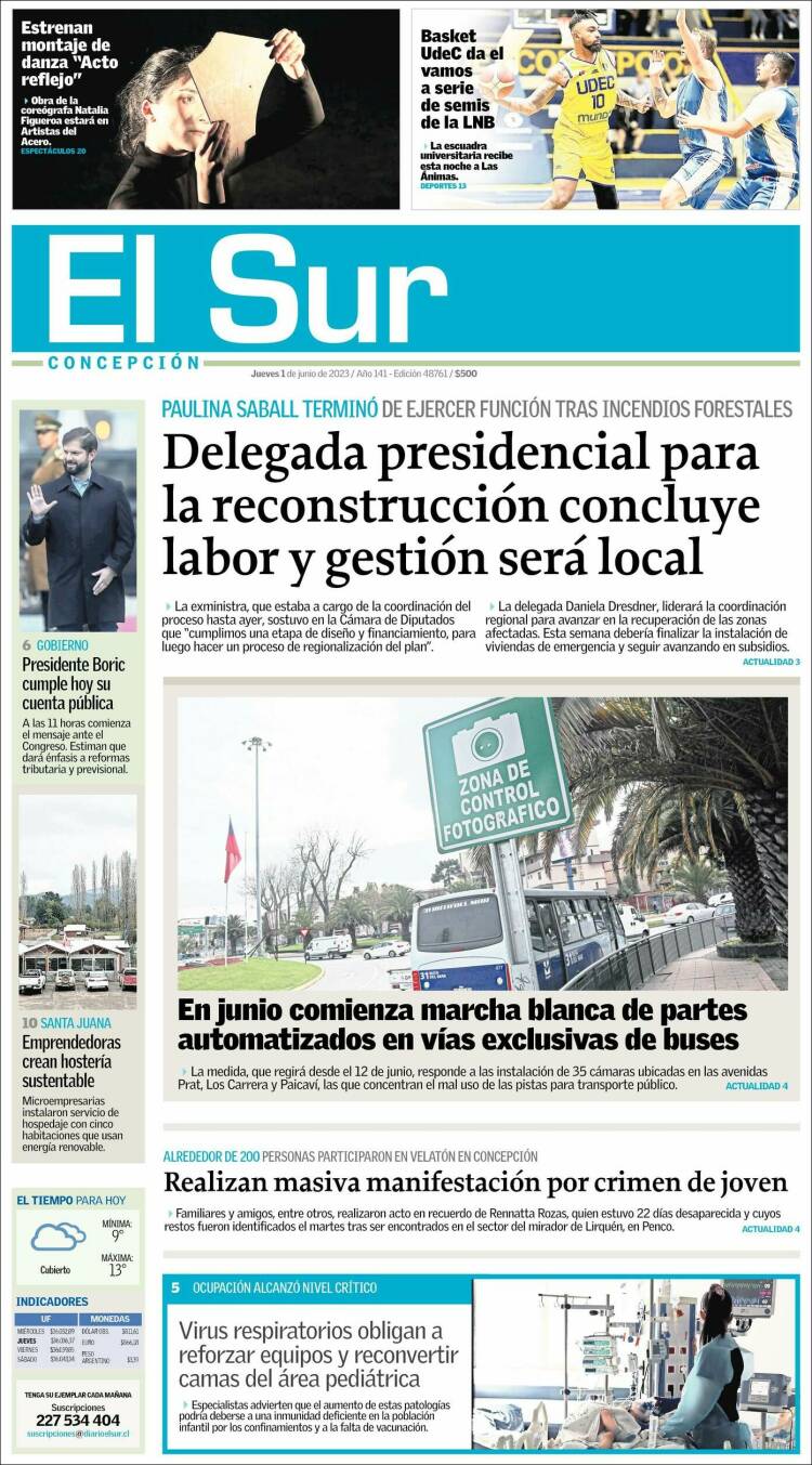 Portada de El Sur (Chile)