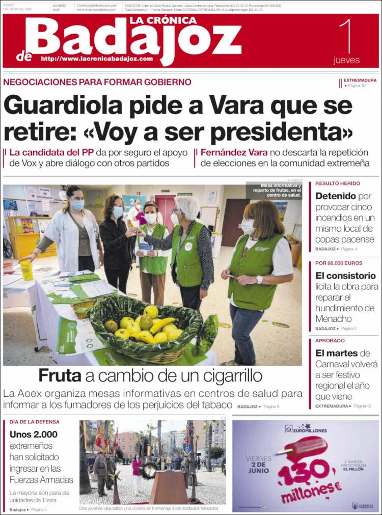 Portada de La Crónica de Badajoz (España)