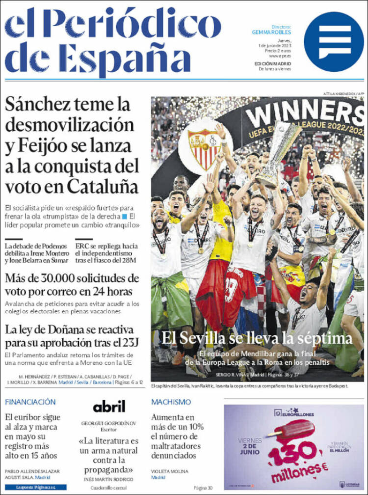 Portada de El Periódico de España (España)