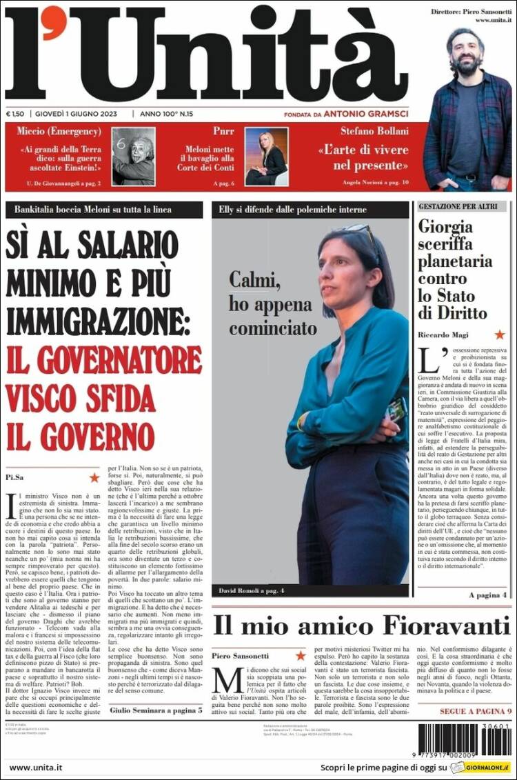 Portada de l'Unità (Italia)