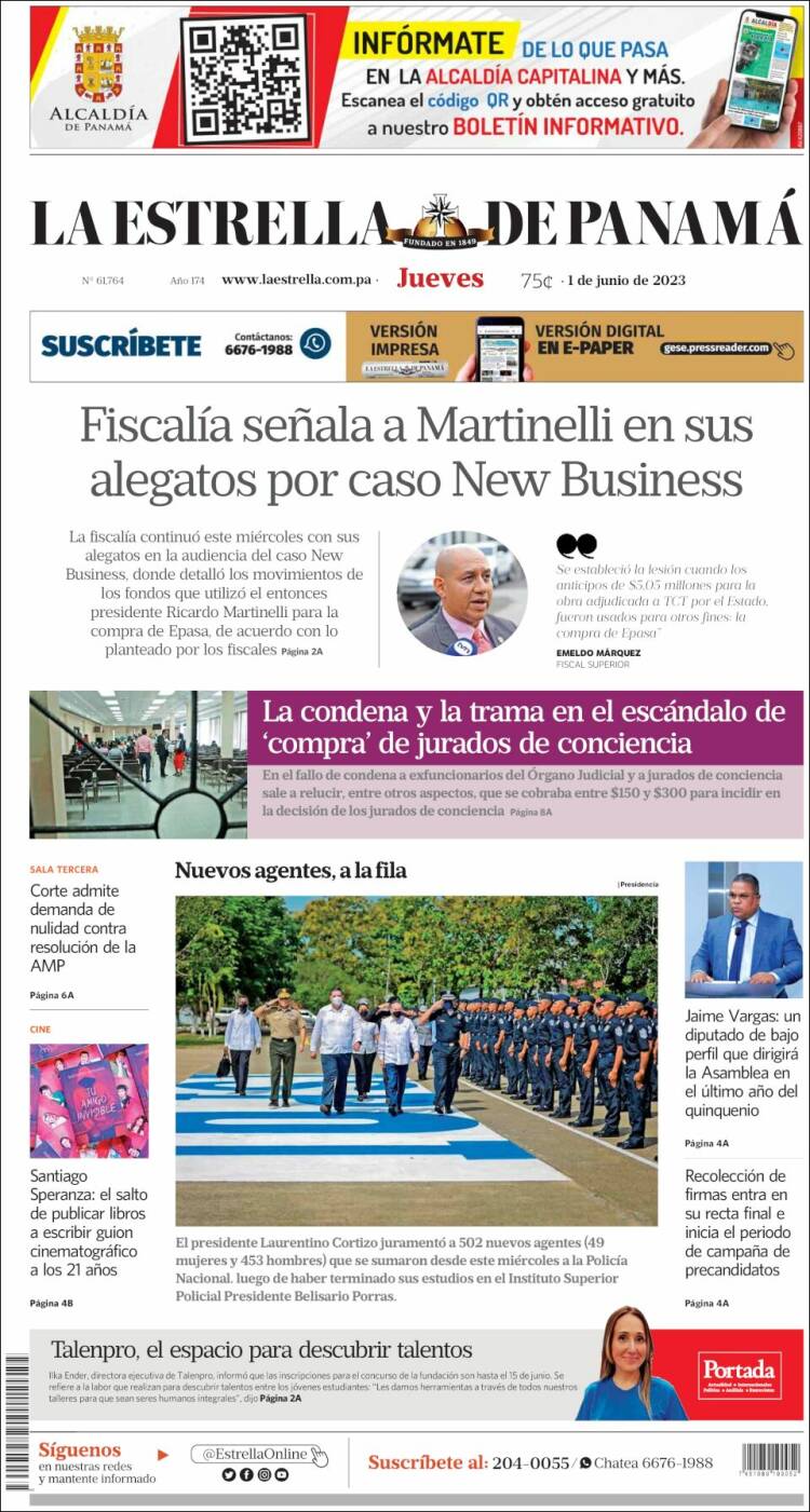 Portada de La Estrella de Panamá (Panamá)