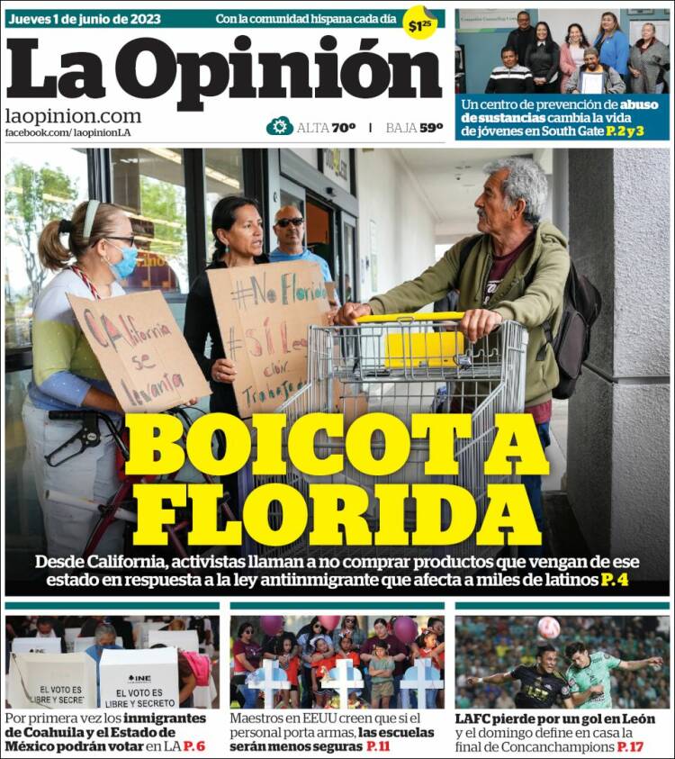 Portada de La Opinión (USA)