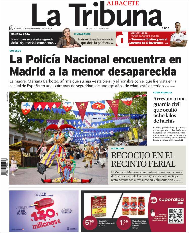 Portada de La Tribuna de Albacete (España)