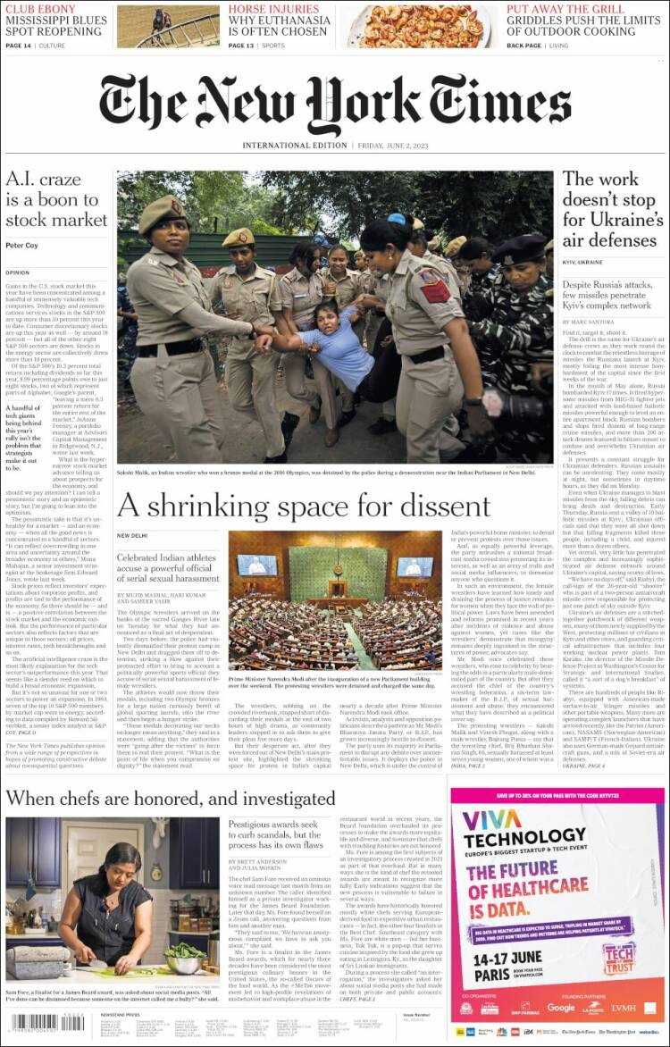 Portada de International New York Times (Europa)