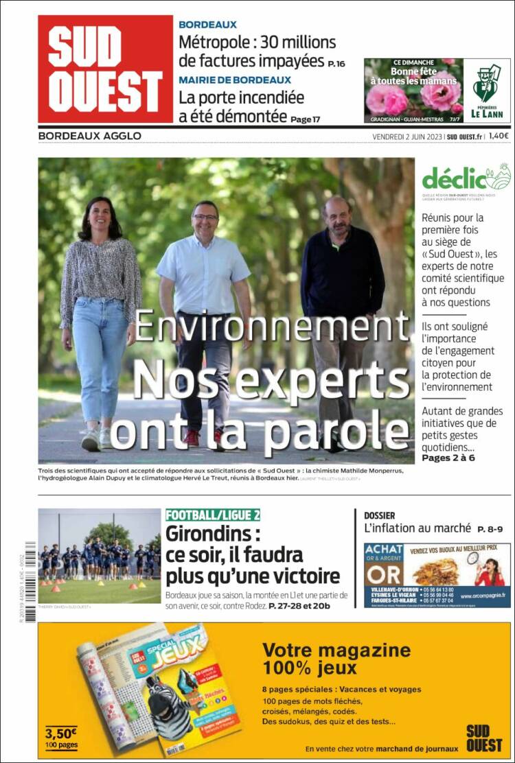 Portada de Sud Ouest (Francia)