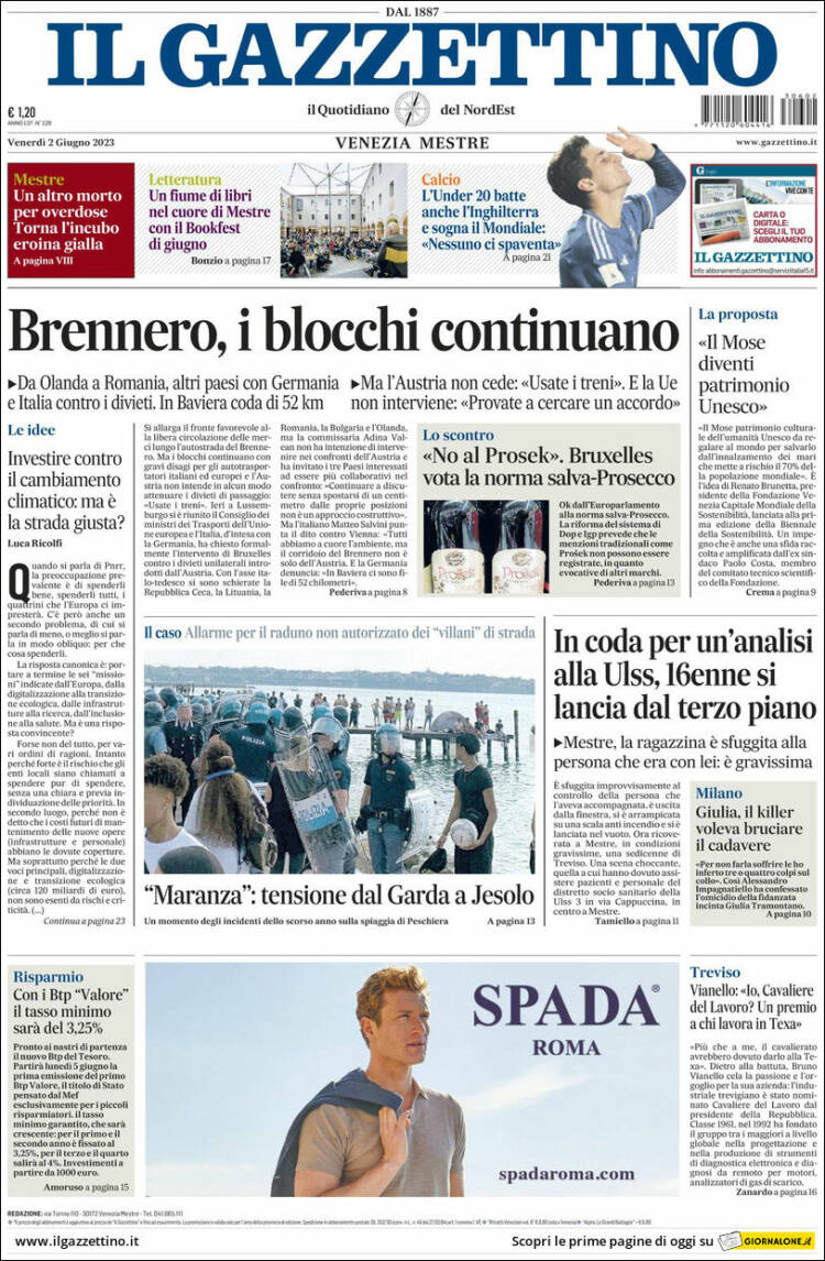 Portada de Il Gazzettino (Italia)