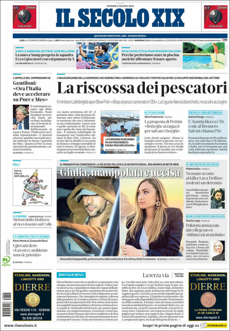 Portada de Il Secolo XIX (Italia)