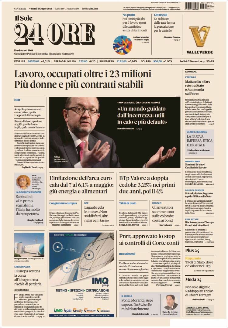 Portada de Il Sole 24 ORE (Italia)
