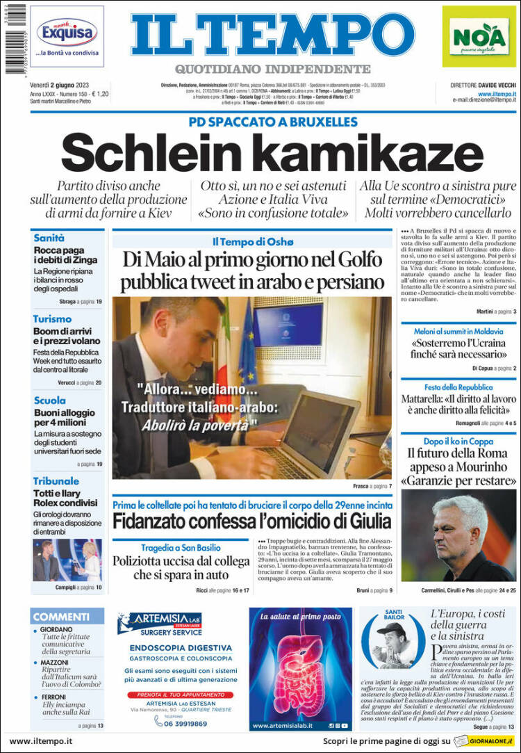 Portada de Il Tempo (Italia)